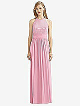 Front View Thumbnail - Peony Pink Halter Lux Chiffon Sequin Bodice Dress