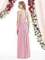 Rear View Thumbnail - Peony Pink Halter Lux Chiffon Sequin Bodice Dress