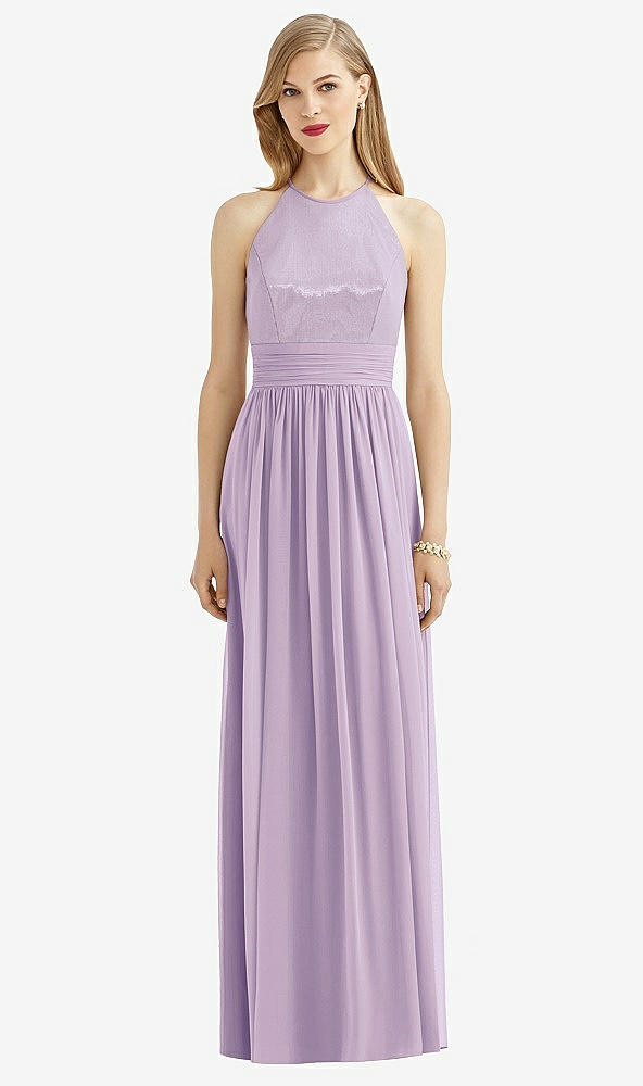 Front View - Pale Purple Halter Lux Chiffon Sequin Bodice Dress