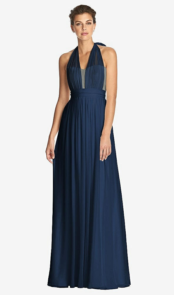 Front View - Midnight Navy & Metallic Gold After Six Bridesmaid Dress 6749