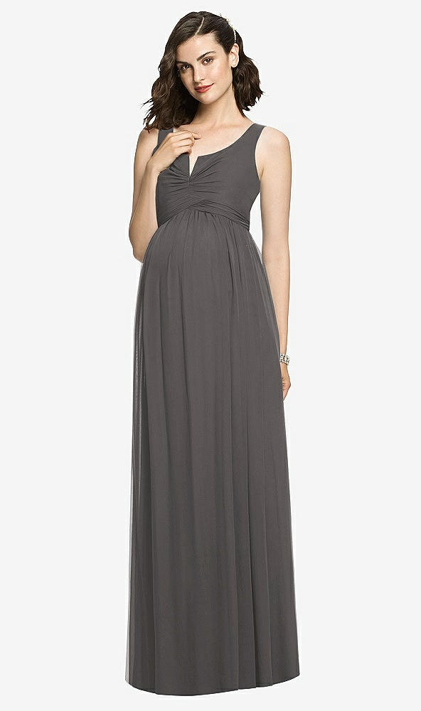 Front View - Caviar Gray Sleeveless Notch Maternity Dress