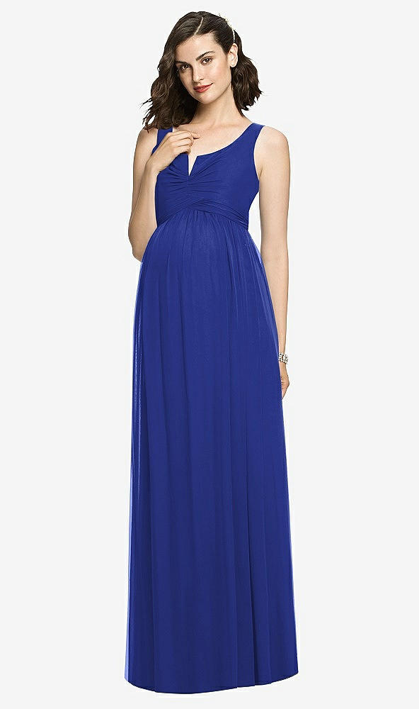 Front View - Cobalt Blue Sleeveless Notch Maternity Dress
