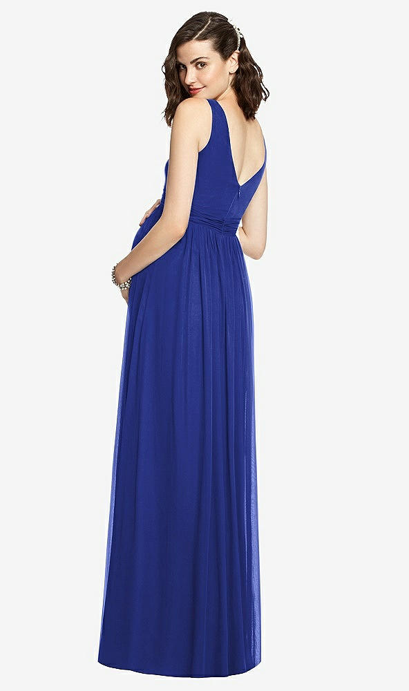 Back View - Cobalt Blue Sleeveless Notch Maternity Dress