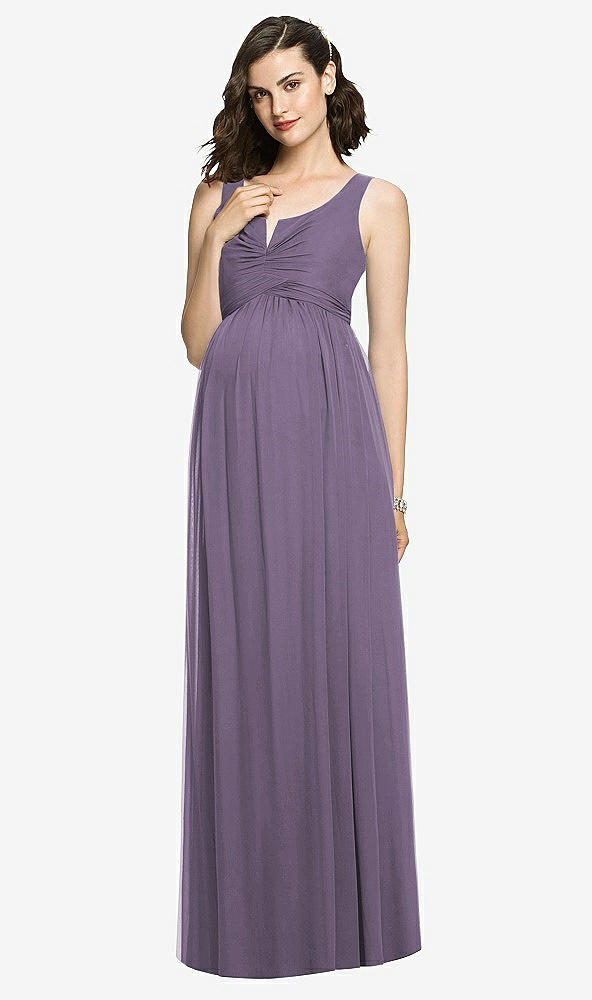Front View - Lavender Sleeveless Notch Maternity Dress