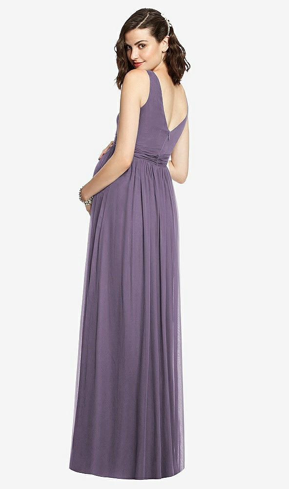 Back View - Lavender Sleeveless Notch Maternity Dress