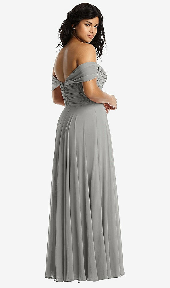 Back View - Chelsea Gray Off-the-Shoulder Draped Chiffon Maxi Dress