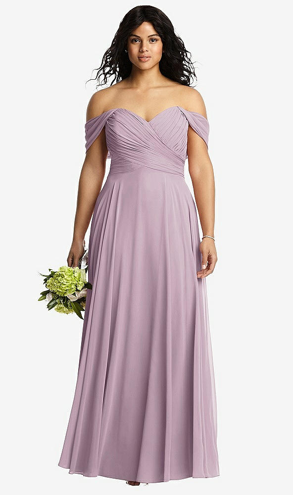 Front View - Suede Rose Off-the-Shoulder Draped Chiffon Maxi Dress