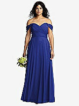 Front View Thumbnail - Cobalt Blue Off-the-Shoulder Draped Chiffon Maxi Dress