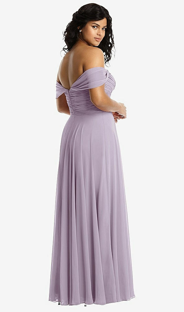 Back View - Lilac Haze Off-the-Shoulder Draped Chiffon Maxi Dress