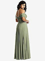 Rear View Thumbnail - Sage Off-the-Shoulder Draped Chiffon Maxi Dress