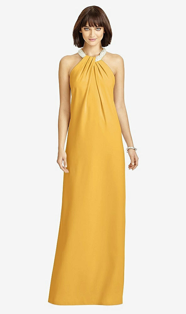 Front View - NYC Yellow Full Length Crepe Halter Neckline Dress