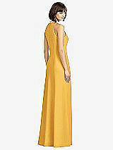Rear View Thumbnail - NYC Yellow Full Length Crepe Halter Neckline Dress