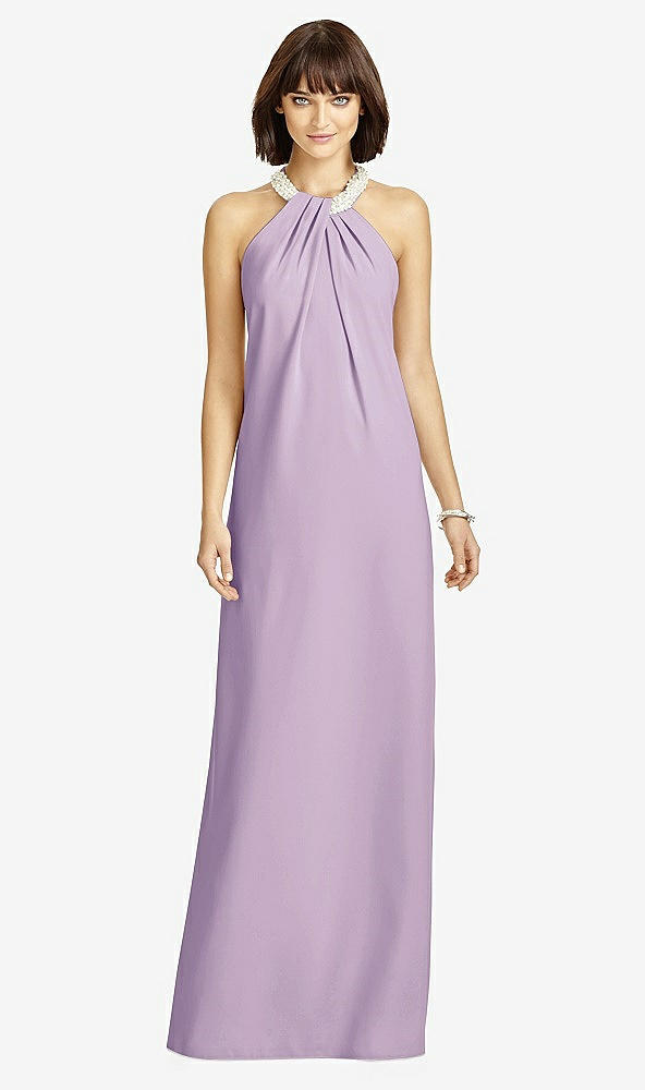 Front View - Pale Purple Full Length Crepe Halter Neckline Dress