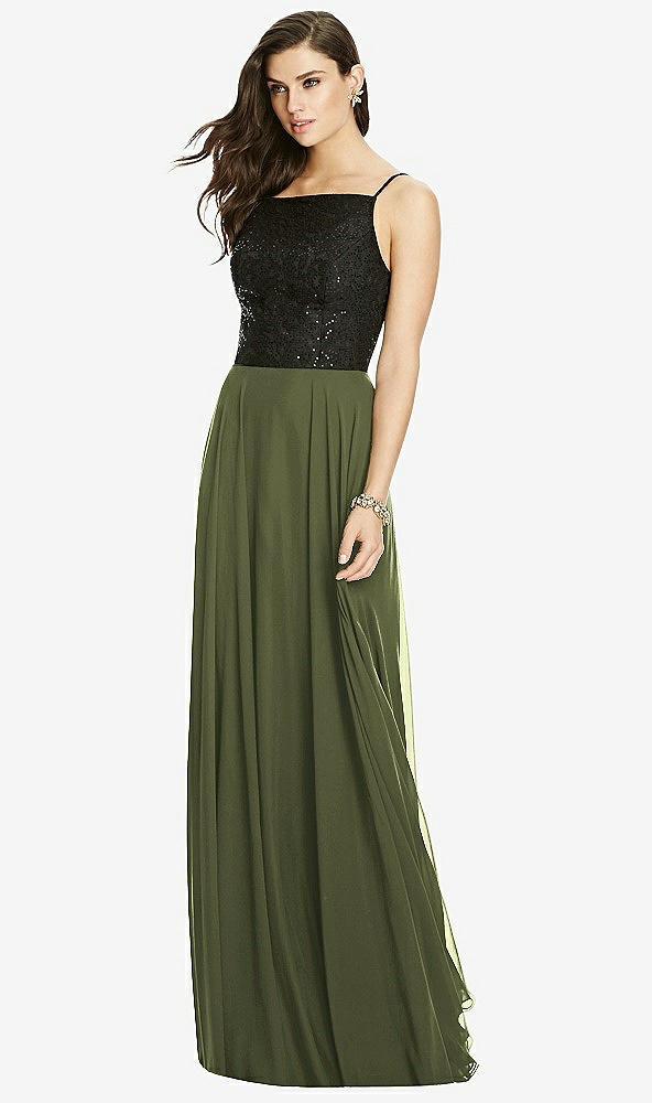 Front View - Olive Green Chiffon Maxi Skirt