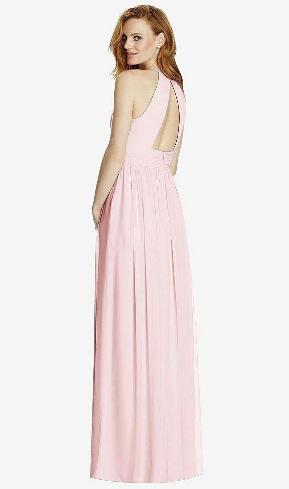 Back View - Ballet Pink Cutout Open-Back Shirred Halter Maxi Dress