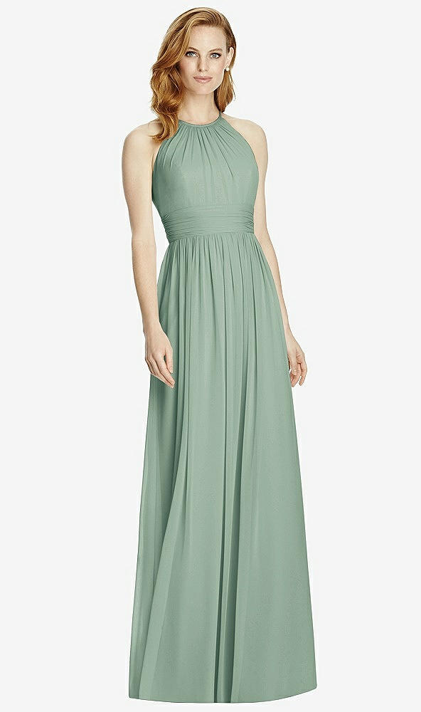 Front View - Seagrass Cutout Open-Back Shirred Halter Maxi Dress