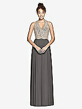 Front View Thumbnail - Caviar Gray & Cameo Studio Design Collection 4512 Full Length Halter Top Bridesmaid Dress