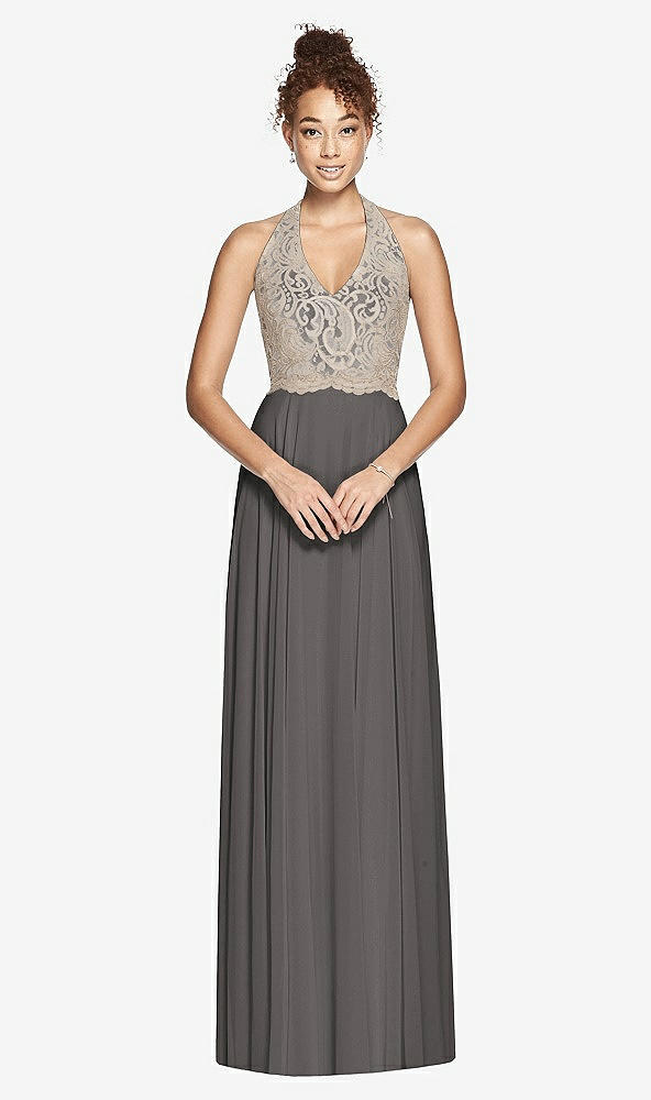 Front View - Caviar Gray & Cameo Studio Design Collection 4512 Full Length Halter Top Bridesmaid Dress