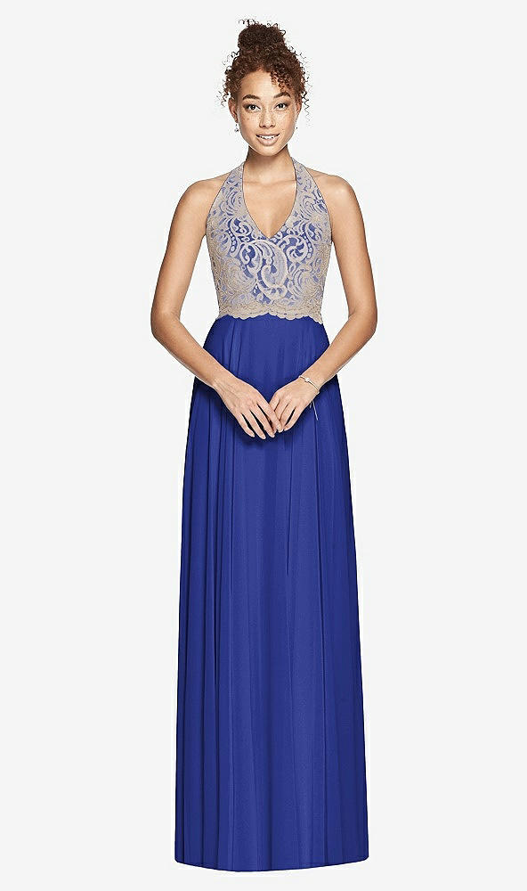 Front View - Cobalt Blue & Cameo Studio Design Collection 4512 Full Length Halter Top Bridesmaid Dress