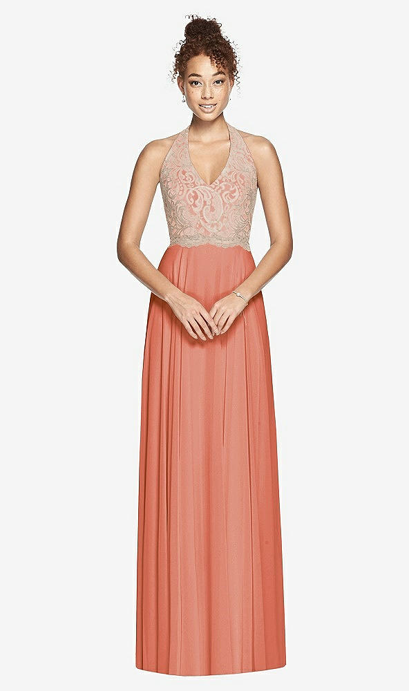 Front View - Terracotta Copper & Cameo Studio Design Collection 4512 Full Length Halter Top Bridesmaid Dress