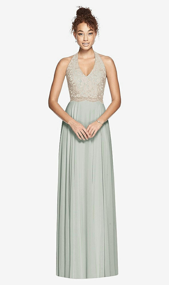 Front View - Willow Green & Cameo Studio Design Collection 4512 Full Length Halter Top Bridesmaid Dress