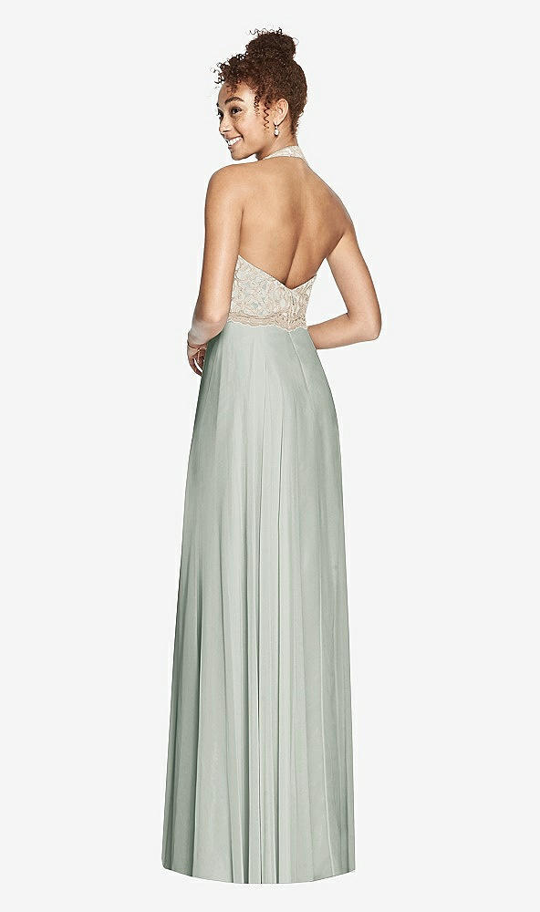 Back View - Willow Green & Cameo Studio Design Collection 4512 Full Length Halter Top Bridesmaid Dress