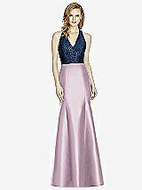 Front View Thumbnail - Suede Rose & Midnight Navy Studio Design Collection 4514 Full Length Halter V-Neck Bridesmaid Dress