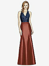 Front View Thumbnail - Auburn Moon & Midnight Navy Studio Design Collection 4514 Full Length Halter V-Neck Bridesmaid Dress