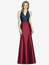 Front View Thumbnail - Burgundy & Midnight Navy Studio Design Collection 4514 Full Length Halter V-Neck Bridesmaid Dress