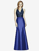 Front View Thumbnail - Cobalt Blue & Midnight Navy Studio Design Collection 4514 Full Length Halter V-Neck Bridesmaid Dress