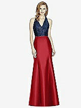 Front View Thumbnail - Garnet & Midnight Navy Studio Design Collection 4514 Full Length Halter V-Neck Bridesmaid Dress