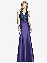 Front View Thumbnail - Grape & Midnight Navy Studio Design Collection 4514 Full Length Halter V-Neck Bridesmaid Dress