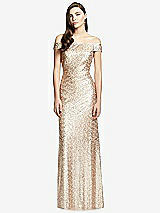 Front View Thumbnail - Rose Gold Off-the-Shoulder Open-Back Sequin Trumpet Gown