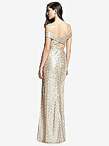 Rear View Thumbnail - Rose Gold Off-the-Shoulder Open-Back Sequin Trumpet Gown