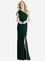 Alt View 1 Thumbnail - Evergreen Bowed One-Shoulder Trumpet Gown