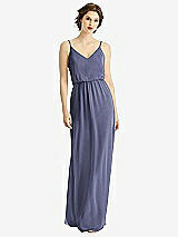 Front View Thumbnail - French Blue V-Neck Blouson Bodice Chiffon Maxi Dress