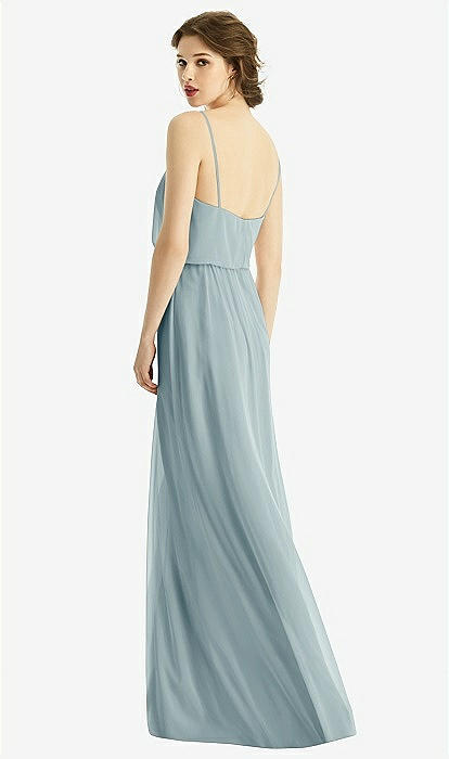 V neck Blouson Bodice Chiffon Maxi Bridesmaid Dress In Morning Sky