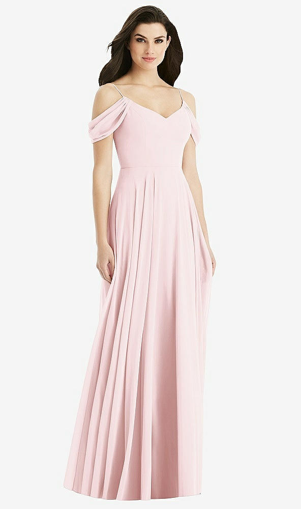 Back View - Ballet Pink Off-the-Shoulder Open Cowl-Back Maxi Dress