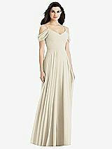 Rear View Thumbnail - Champagne Off-the-Shoulder Open Cowl-Back Maxi Dress