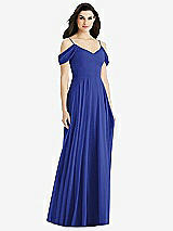 Rear View Thumbnail - Cobalt Blue Off-the-Shoulder Open Cowl-Back Maxi Dress