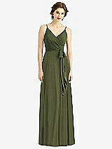 Front View Thumbnail - Olive Green Draped Wrap Chiffon Maxi Dress with Sash