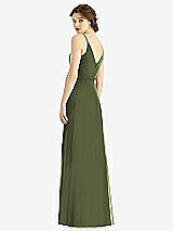 Rear View Thumbnail - Olive Green Draped Wrap Chiffon Maxi Dress with Sash