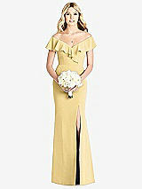 Front View Thumbnail - Buttercup Off-the-Shoulder Draped Ruffle Faux Wrap Trumpet Gown