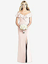 Front View Thumbnail - Blush Off-the-Shoulder Draped Ruffle Faux Wrap Trumpet Gown