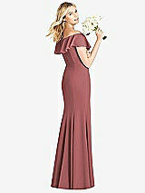 Rear View Thumbnail - English Rose Off-the-Shoulder Draped Ruffle Faux Wrap Trumpet Gown