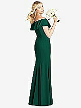 Rear View Thumbnail - Hunter Green Off-the-Shoulder Draped Ruffle Faux Wrap Trumpet Gown