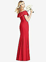 Rear View Thumbnail - Parisian Red Off-the-Shoulder Draped Ruffle Faux Wrap Trumpet Gown
