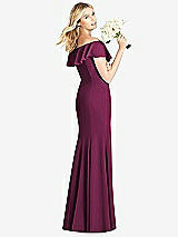 Rear View Thumbnail - Ruby Off-the-Shoulder Draped Ruffle Faux Wrap Trumpet Gown