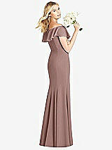 Rear View Thumbnail - Sienna Off-the-Shoulder Draped Ruffle Faux Wrap Trumpet Gown