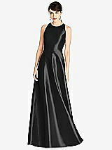Front View Thumbnail - Black Sleeveless Open-Back Satin A-Line Dress